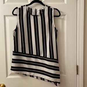 Calvin Klein white and black striped sleeveless blouse. Size L